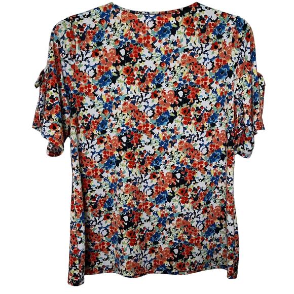 SUNNY LEIGH SHORT SPLIT SLV, V-NECK, TUNIC TOP, WOMENS, L, MULTICOLORED FLORAL - Picture 4 of 12